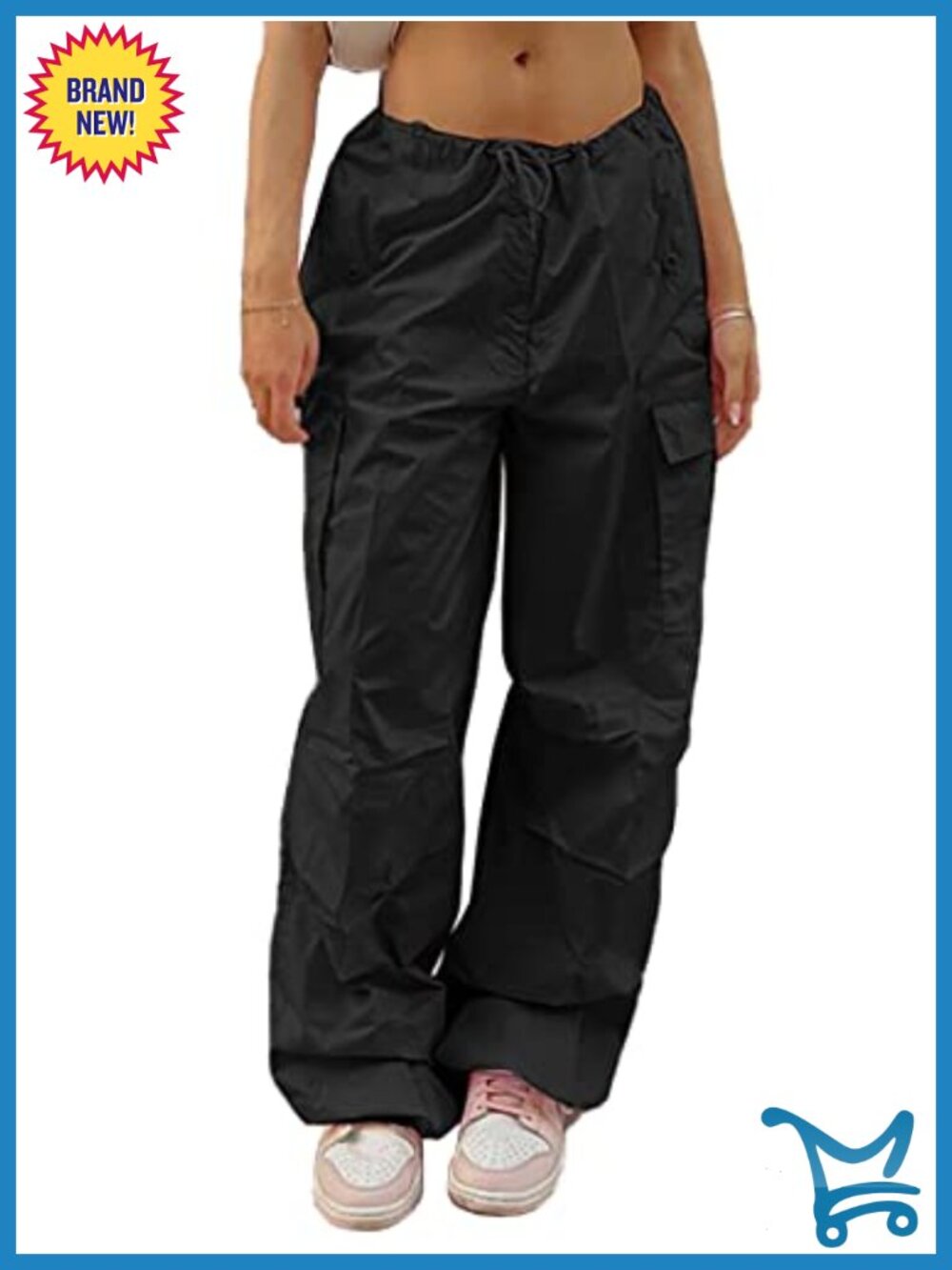 Baggy Parachute Cargo Pants Low Rise Drawstring Jogger Sweatpants
